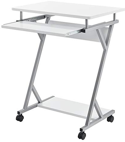 [en.casa] Scrivania per Computer con Ruote Tavolo Porta PC Mobile con Tastiera Scorrevole e Ripiano Postazione di Lavoro 60 x 40 x 75 cm - Bianco