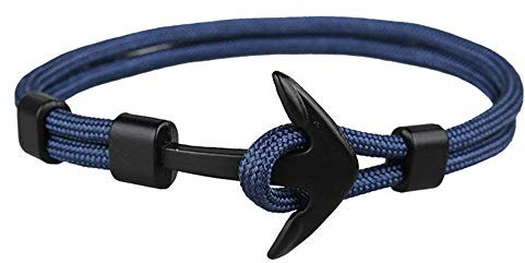 Exinox Bracelet nautique unisexe à ancre noir mat bleu marine