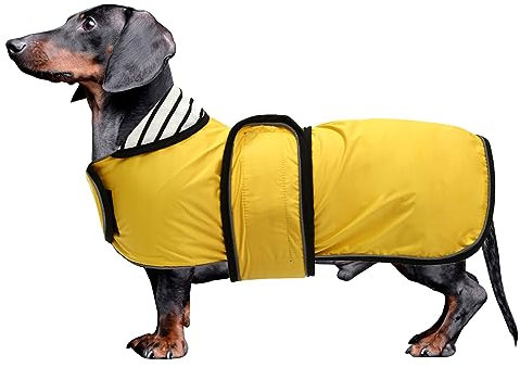 MOREZI Hunderegenmantel mit Reflexstreifen, Regen-/wasserdicht, verstellbare Weste, geeignet für kleine und mittelgroße Hunde wie Dackel-Gelb-XL