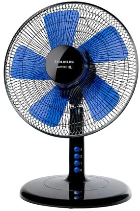 Taurus Boreal 12 Elegance- Ventilador de mesa portátil, ventilador sobremesa Negro/azul, Sistema oscilación/inclinación, 5 aspas, Diámetro 30cm, 45W, Base redonda antideslizante, 3 velocidades