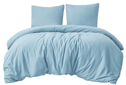 Aisbo Bettwäsche 220x240 3teilig Blau - Mikrofaser Bettwäsche-Sets Hellblau mit Reißverschluss, ÖKO-TEX Bettbezug 240x220 cm 3tlg mit Kissenbezug 80x80 cm, Weich und Bügelfrei