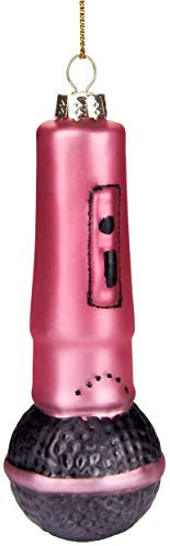 BRUBAKER Mikrofon Rot - Handbemalte Weihnachtskugel aus Glas - Mundgeblasener Christbaumschmuck Figuren lustig Deko Anhänger Baumkugel - 12 cm