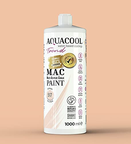 Happy Woody AquaCool - Pintura acrílica multisuperficie, tiza, mate, de secado rápido, para uso interior y exterior en muebles, madera, plástico, vidrio, cerámica, piedra (1000 ml, salmón 517)