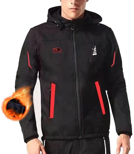 VIKAMAKA Herren Thermo Fleece Fahrradjacke Reflektierende Softshell Winter Wasserdicht Fahrradmantel mit Reißverschluss Belüftung, schwarz/rot, XXL