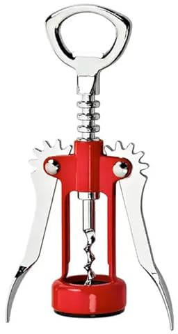 VIER - Double lever corkscrew, 2 in 1 for Wine and Beer Type Winery Waiter with spiral pull and Steel Decapper, ROBUST AND DURABLE Body, 16.5x6.5cm, Red and metallic, 1 pc.