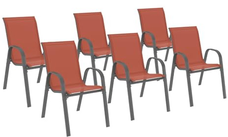 IDMarket - Lot de 6 chaises de Jardin LYMA empilables Terracotta, Gris | En métal et textilène
