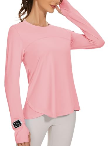 IECCP Workout Shirts for Women Long Sleeve Athletic Tops UPF 50+ Sun Shirts Rashguard with Thumbhole and Watching Window