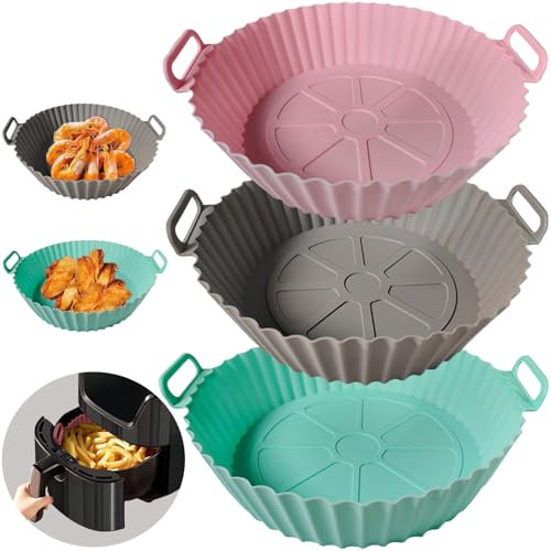 3 Pezzi Teglie per Friggitrice ad Aria Riutilizzabili, 20 CM Silicone Contenitori per Friggitrice ad Aria, Accessori Friggitrice ad Aria, Compatibili con Philips, Ninja, Instant Pot, Cosori