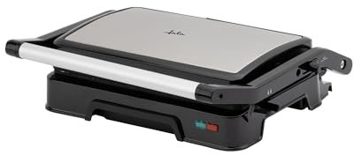 JATA JEGR1124 - Parrilla eléctrica y grill con placas rayadas antiadherentes de 23 x 14,5 cm. 1000 W. Cocina todo tipo de alimentos. Tapa superior basculante. Apertura 180º. Clip de cierre