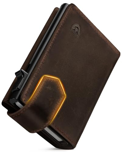 LORZOR Kartenetui mit Magnetischer Verschluss, Slim Wallet mit Münzfach, Geldbörse Herren RFID Schutz, Portmonee Herren Portemonnaie für 10 Karten, Smart Wallet, Geldbeutel (Vintage braun)