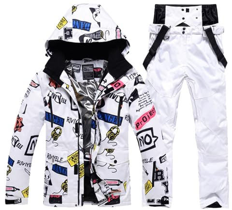 pvucpot Set di giacca da sci e pantaloni da uomo e donna, per inverno, inverno, caldo, neve, sci, impermeabile, antivento Tuta da sci traspirante per coppie