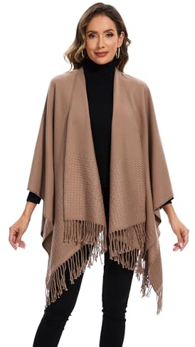 colornival Elegante Mantella da Donna con Fronte Aperto Poncho Morbido, Adatto per Primavera, Autunno e Inverno