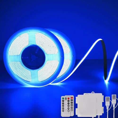 COB LED-ljusslingor batteridriven med fjärrkontroll, 2 m 640 LED-ljuslist, dimbar, flexibel, LED-bandlampa för TV, dator, cykel, bildekoration, (blå, 2-pack)