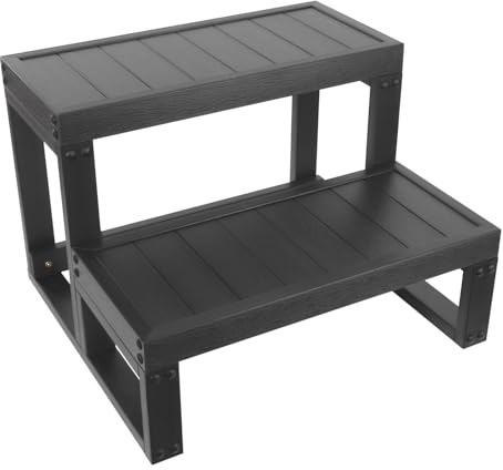 2 steg utomhus bubbelpool, trädgårdsswhirlpool, trappa, instegstrappa, spa, pedal, trappor, rektangulära, halkskydd, flersteg, av trä, halkskydd med struktur hörn, design, nivå, utomhus, hög