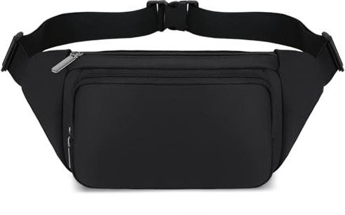QKUDS Riñoneras Mujer Hombre, Riñonera Grande Impermeable Bolso de Cintura Deportiva con Cinturón Ajustable para Viajes Casual Senderismo Bici Entrenamiento Paseo de Perro, Negro