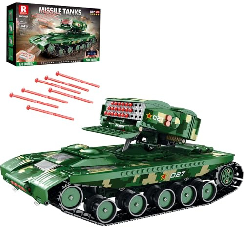 Reobrix Raketenpanzer Bausteine für Erwachsene, Militär Panzer Modell mit Fernbedienung 55027, STEM Bauspielzeug Set für Erwachsene und Jugendliche ab 14 Jahren