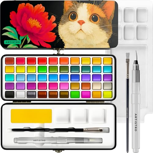 Artistro Aquarellfarben-Set mit 50 Farben, leuchtende Farben in tragbarer Box. Perfektes Reiseaquarell-Set für Künstler, Hobby-Maler und zum Malen