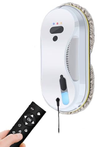 Générique Robot Nettoyeur de Vitres Automatique avec Pulvérisateur Intégré, Robot Laveur de vitres, avec Télécommande, Navigation Intelligente, Détection des Bords, 10 Lingettes Lavables