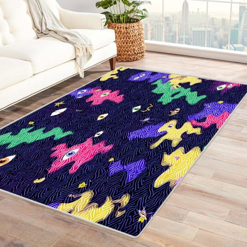 IEPOZWA Tappeto Motivo Cartone Animato e Stile Artistico Linee Degli Occhi Tappeto Per Interni, A Pelo Corto, Non Sfila, Morbido, Per Aree Ad Alto Traffico(Viola)-60x90cm