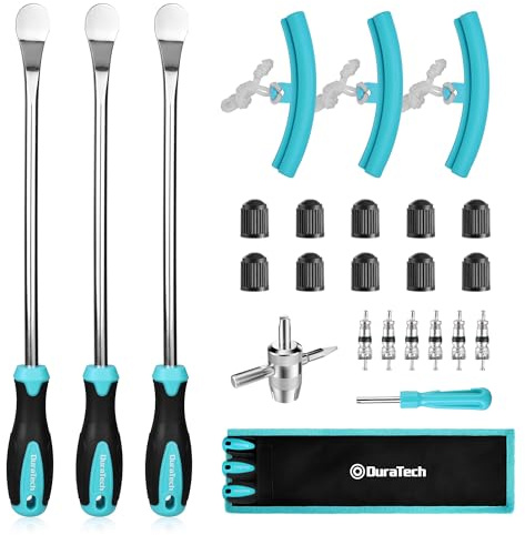 DURATECH 14.5 Steel Tire Spoons Tool Set, 24-Piece Tire Bar Removal Set with Rim Protectors, Valve Core Tools and Storage Bag, Tire Changing Iron Tool Kit for Motorcycle, Bicycle, ATV and Lawn Mower