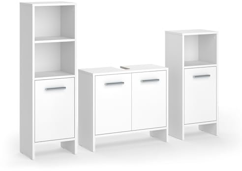 Vicco Set di mobili da bagno Karli, Bianco, 63.8 cm, composto da mobile sottolavabo, specchiera e colonna alta