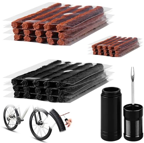 BORISCA Kit Repara Pinchazos Bicicleta Tubeless 45 Mechas Pinchazos 3/6mm Kit Antipinchazos Bicicleta con Escariador Kit Mechas Pinchazos Bici Carretera para MTB Bici Carretera Gravel