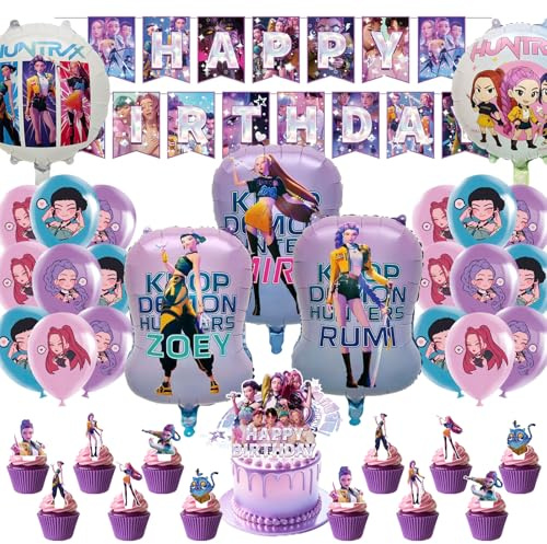 49 Pezzi Hunte Decorazioni Compleanno, Set Decorazioni Festa con Banner, Cake Topper e Palloncini in Lattice, Accessori Compleanno per Bambini