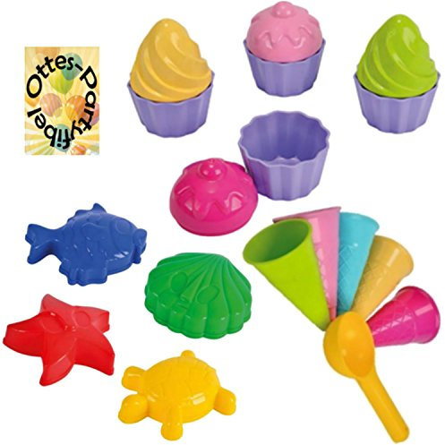 HHO Sandspielzeug: 4 Sandförmchen + 5 Eistüten + 1 Portionierer + 8tlg. Cup Cake Set Sandkasten