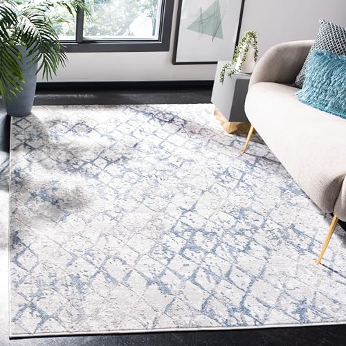Safavieh Tapis de Sol Vieilli pour Salon, Salle à Manger, Chambre à Coucher - Amelia Collection, Tapis à Poil Court, Gris Clair et Bleu, 122 X 183 cm