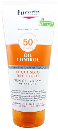 Eucerin Sun Body Oil Control Gel-Crema FPS 50+ (200 ml), protección solar 50+ en gel con filtros UVA/UVB, crema para el sol antibrillos, protector solar para piel grasa, mixta y con tendencia acneica