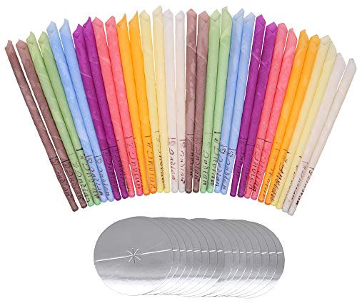 32PCS Ear Wax Candle, Ear Cones Candles, Ear Wax Removal, Organic Non-Toxic Cylinders Fragrance Hollow Cone Candles with 16 Protective Disks(8 Colours)