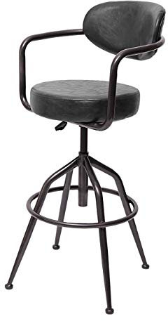 Mendler Barhocker HWC-H10f, Barstuhl Tresenhocker Drehhocker, höhenverstellbar Industrial Wildleder-Optik - Vintage grau