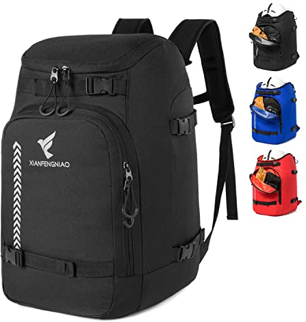 XIANFENGNIAO Ski Boot Bag Backpack, 50L Waterproof Ski Bags for Travel, Snowboard Bag Backpack for Ski & Snowboard Boots, Helmet, Goggles for Men Women, Kid（Black）