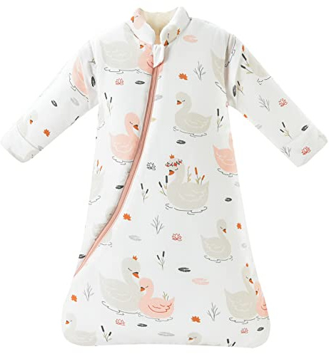 Chilsuessy Saco de dormir para bebé de invierno, mangas extraíbles, forro cálido de 3.5 tog, saco de dormir para niños y niñas, bonito cisne, L (90 – 105 cm)