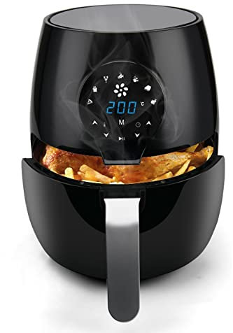 PRITECH Freidora sin Aceite 5L, Freidora de aire caliente, 5 L, Panel táctil, 7 programas preestablecidos, Regulable hasta 200 ° C, Temporizador 60 minutos, Apagado automático, 1450W
