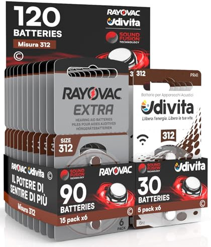 120 Pilas para audífonos Rayovac Extra Advanced 312. 90 Rayovac + 30 Udivita