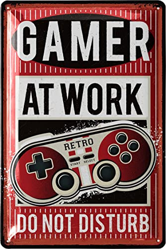 LANOLU Retro Blechschild - Gaming Schild - TÜRSCHILD BITTE NICHT STÖREN - Gamer Geschenk - Gaming Zone - lustige Deko Jugendzimmer für Zocker - Metallschild, 20x30 cm