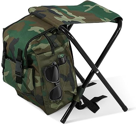 Sitzrucksack klappbar Campingstuhl Hocker mit Tasche Camouflage Portable Campinghocker tragbar Rucksack Stuhl Ultraleicht Angelrucksack Klappstuhl Strandstuhl Angelstuhl Klapphocker 34 x 29 x 29 cm