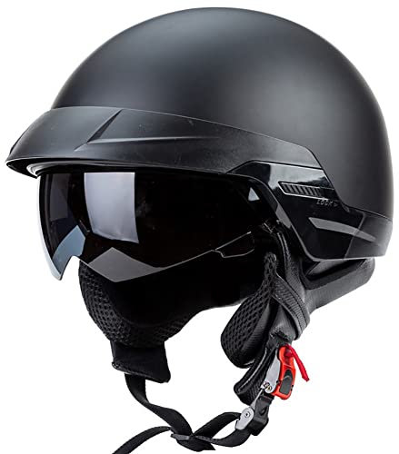 Motorradhelm Retro Motorrad Halbhelme mit Visier Halbschale Jet Helm mit Schutzbrille DOT/ECE-Zugelassen Mofa Motorrad-Helm Chopper Scooter-Helm Offenem Helm für Männer und Frauen