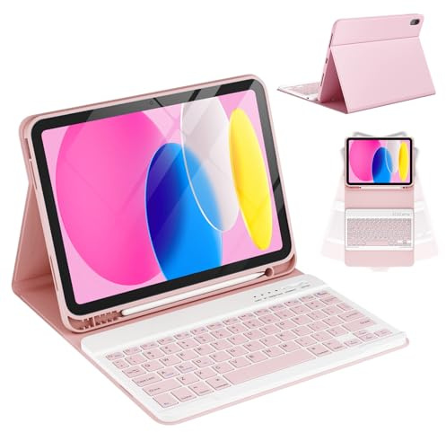 CC Store Keyboard Case for iPad 10th 2022/A16 11th Generation 2025(10.9/11 inch), for iPad 11/10 Gen Case with Wireless Detachable Rechargeable Bluetooth Keyboard & Pencil Holder,Pink
