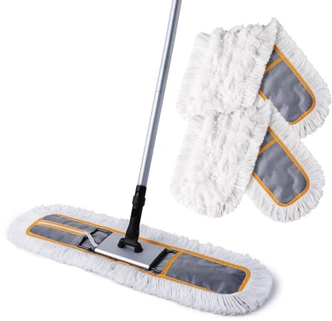 CLEANHOME 24 Commercial Dust Mop for Floor Cleaning, Heavy Duty Sweeper Broom with 2 Microfiber Mop Pads, Wet and Dry Duster Sweeper Broom for Marble, Laminate, Hardwood Floor Cleaning ,Grey