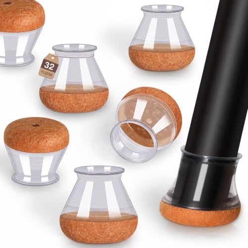 YOZON Chair Leg Floor Protectors for Hardwood Floors Felt Furniture Pads Silicone Caps 32 Pack Anti-Scratch Reduce Noise Clear Round Medium Fit 3/4 to 1-3/16 (19-30mm)