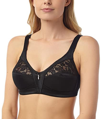 Candid Styles® Ladies Non Wired Firm Control Soft Cup Satin Lace Brassieres - Womens Non-Wired Extra Supportive Non Padded Underwear Bra(Black,44C)