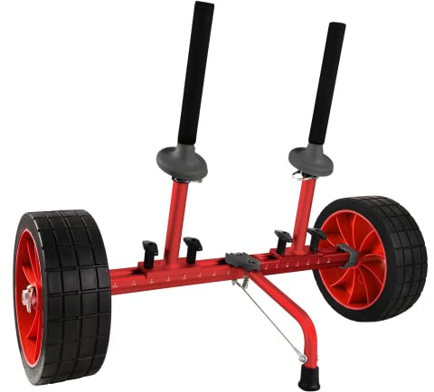 REEYAK Sit On Top Kayak Cart, Heavy-Duty Plug-in Kayak Cart Dolly with 10 Inch Airless Wheels, Width Adjustable for Carrying Kayaks Canoes with Scupper Holes