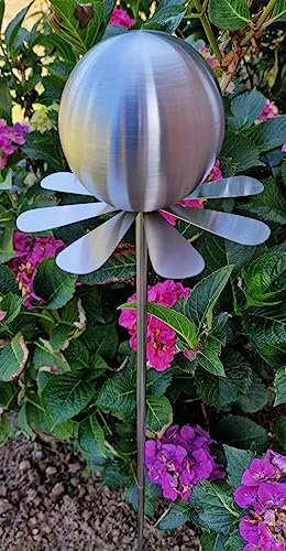 Jürgen Bocker Garten-Ambiente Blütenzauber Rotterdam Rosenkugel 10 cm Edelstahl Gartenstecker Deko mit Stab 80 cm (Silber matt)