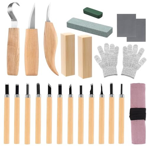 Galerie SV 24 Pezzi Kit Intaglio Legno Strumenti Per Intaglio Del Legno,Kit Intaglio Legno Professionale Kit Intaglio Legno Professionale per Principianti e Professionisti