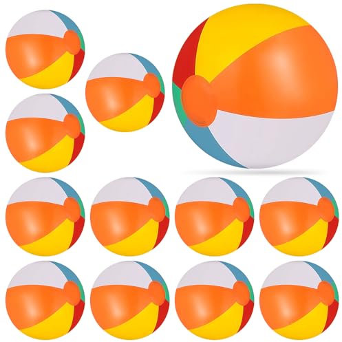 Riisoyu Wasserball Aufblasbar, 12 Stück Rainbow Beach Balls Diameter 30cm Aufblasbare Wasserbälle Strandbälle für Sommer im Freien Schwimmen Party Supplies und Geschenke