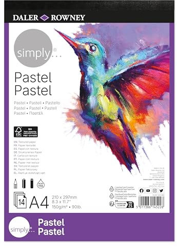 Daler-Rowney Simply Pastellpapier, 150 g/m², einseitig geleimter Block, A4, 21 x 29,7 cm, Weiß, 14 Blatt
