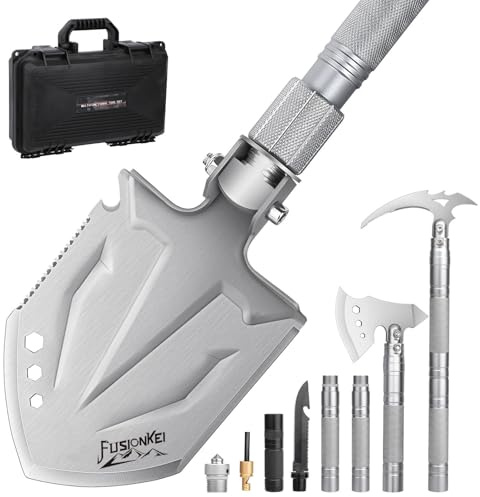 FUSIONKEI Folding Shovel 18 in 1 Multifunctional Camping Shovel Outdoor Spade Field Spade with Axe and Pickaxe for Offroad Survival Hiking Garden