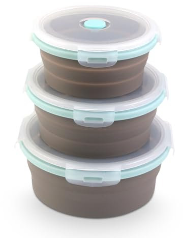 3 Pcs Mikrowellengeschirr, Mikrowellenschüssel mit Deckel, Frischhaltedosen Mit Deckel, Vorratsdosen mit Deckel Luftdicht Set, 350/500/800ML Mikrowellen Geschirrset, Faltbare Silikonbox mit Deckel